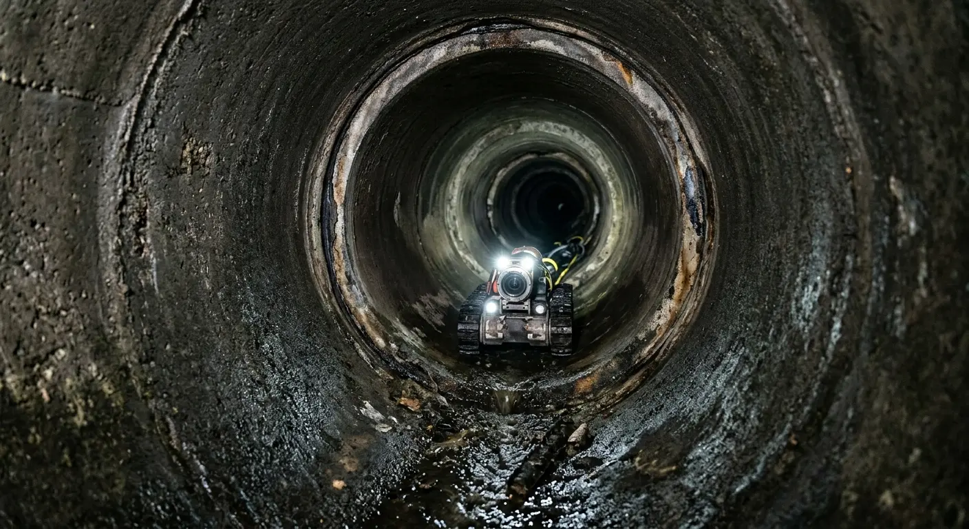 Robotic sewer camera inspecting pipe interior for Sewer Line Cleaning in Potomac